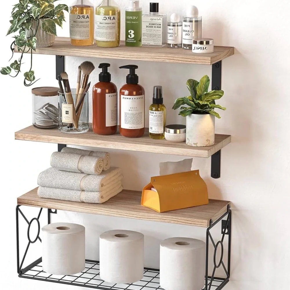 Modern Wooden Bathroom Shelf Set